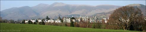 A line of buildings overlooking Crow Park in Keswick